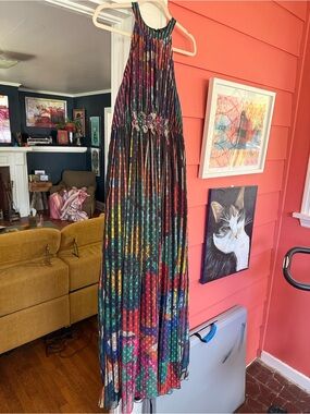 Geisha Designs Multi-Color Pleated Halter Maxi Dress - Elegant Floral Pattern
